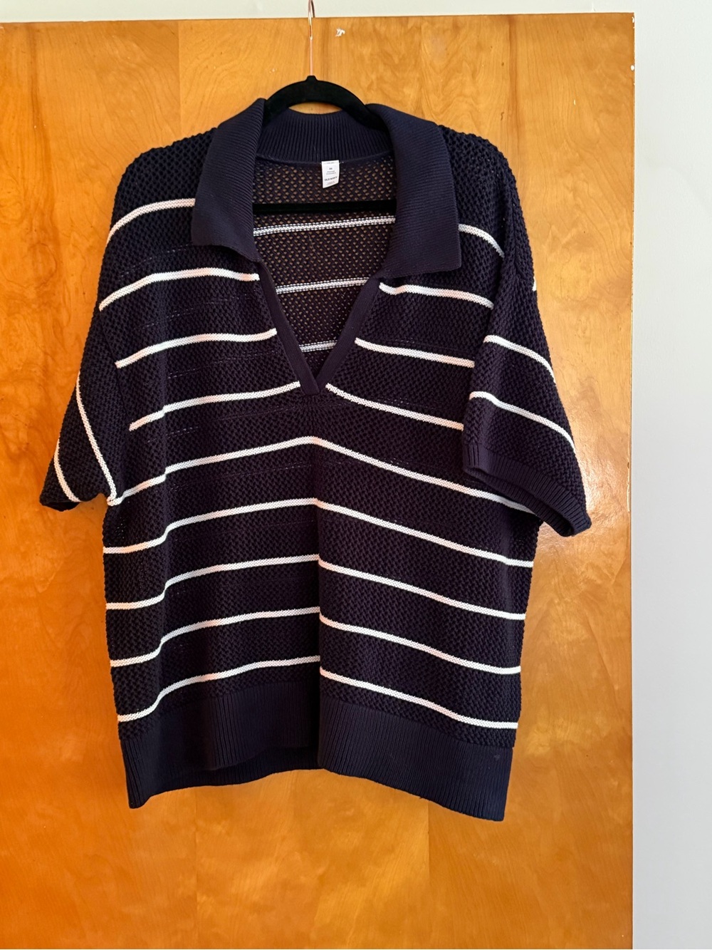 Old Navy Navy & White Striped Knit Polo Sweater